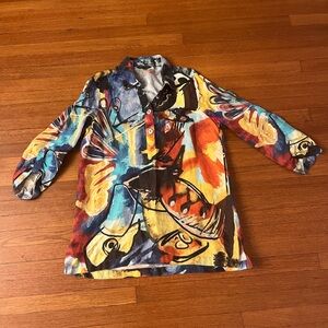 John Mark Abstract 100% Linen Blouse/Tunic Women's Size Medium